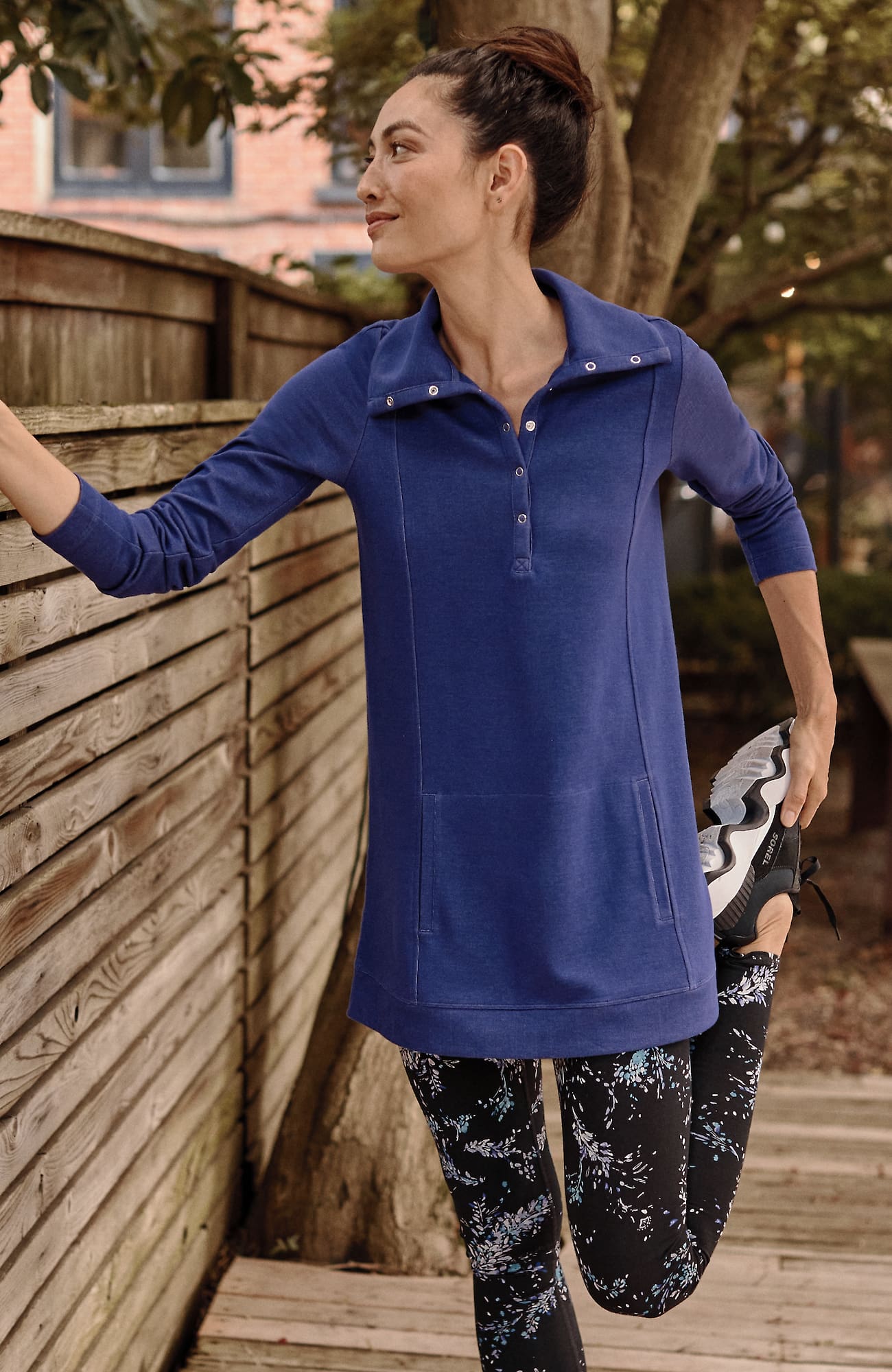 Jjill J.jill Fit Double-knit Snap-collared Tunic In Concord Grape