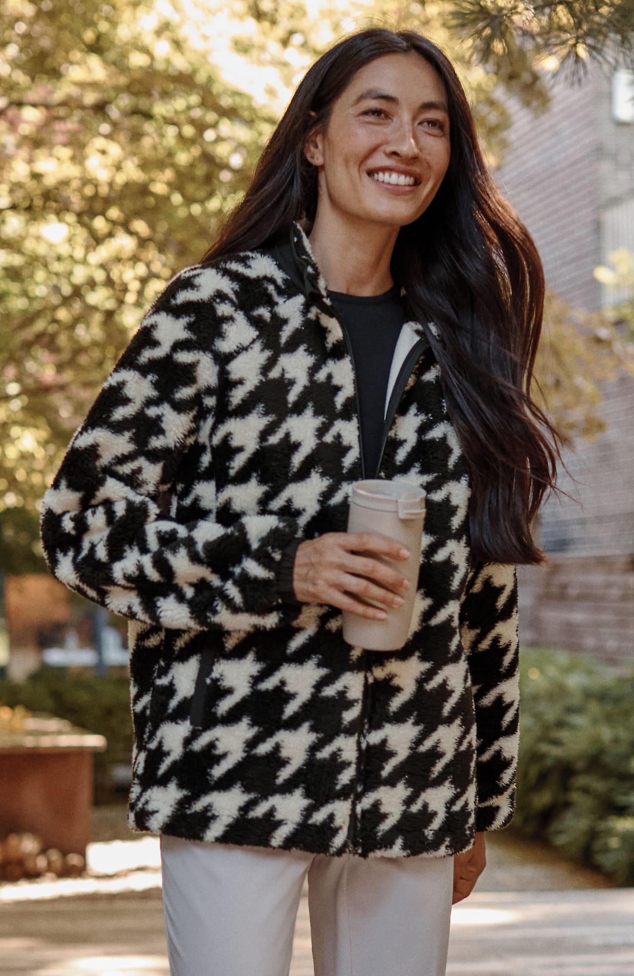 Jjill J.jill Fit Plush Sherpa Jacket In Black Giant Houndstooth