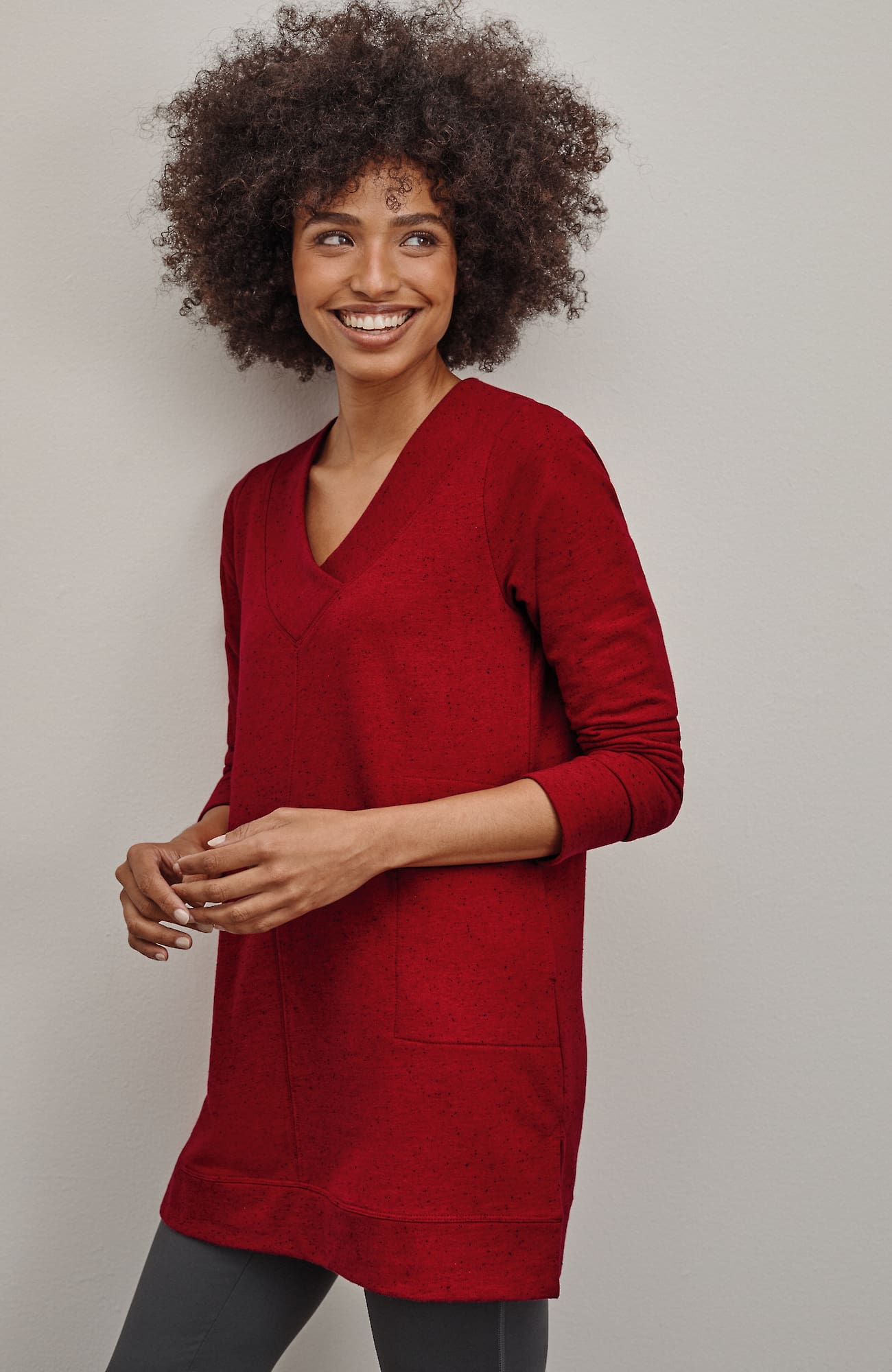 Jjill J.jill Fit Tweeded French Terry Side-slit Tunic In Scarlet Multi
