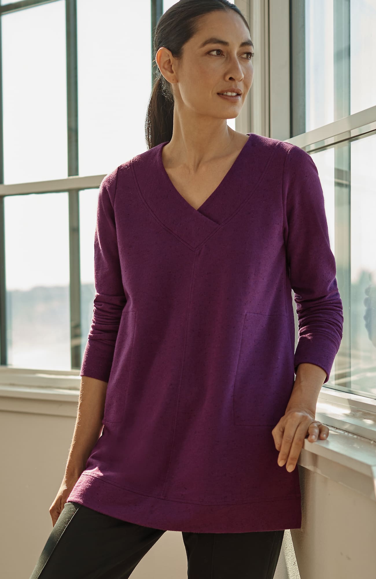 Jjill J.jill Fit Tweeded French Terry Side-slit Tunic In Chambord Multi