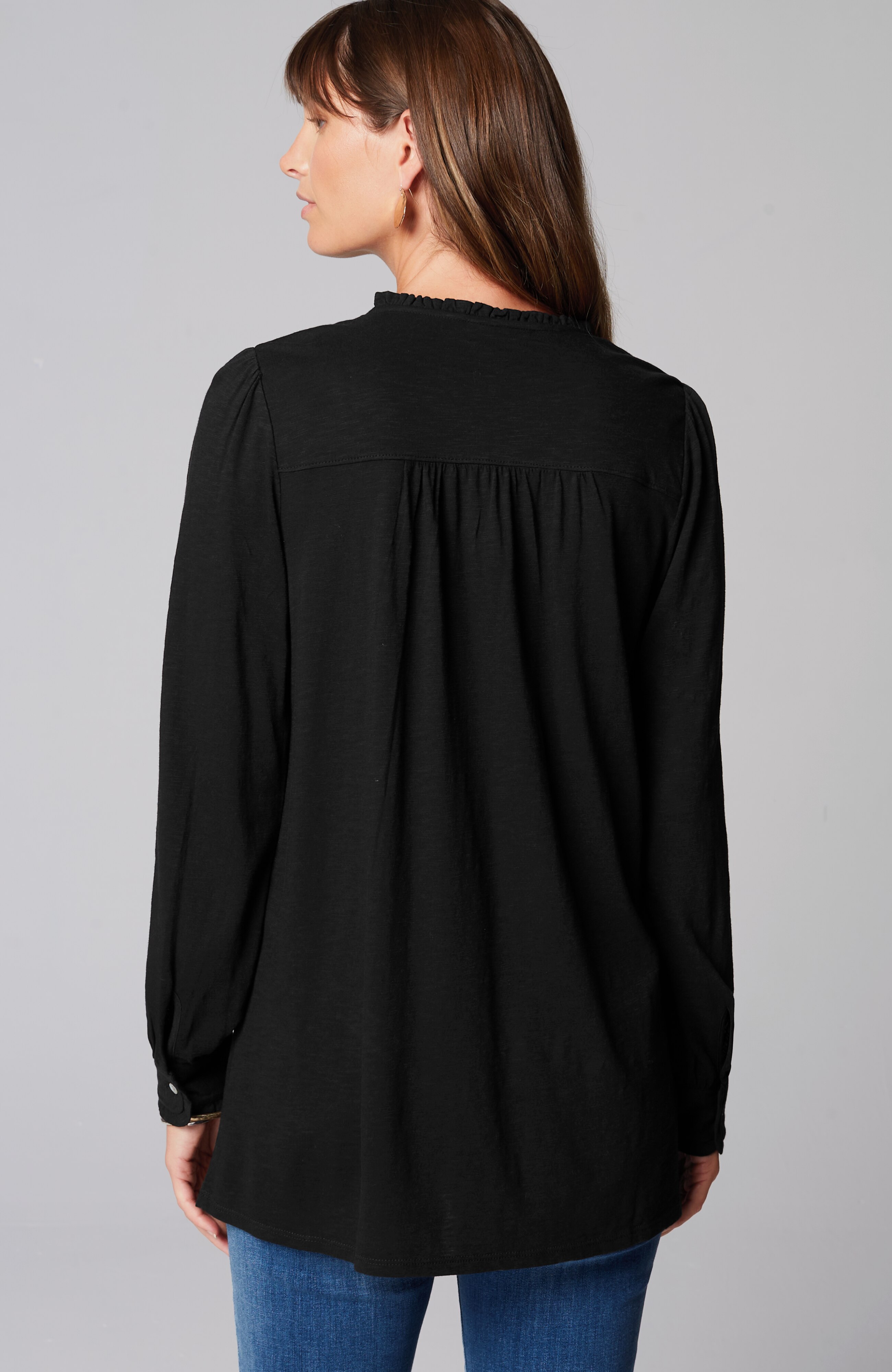 極美品✨デイジーリン Tulip Tunic チュニック 42 ブラック RUFFLE-TRIM PINTUCKED TUNIC | JJill