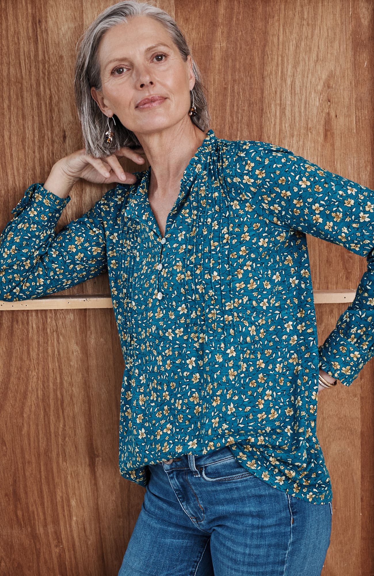 Jjill J.jill Ruffle-trim Pintucked Tunic In Multi