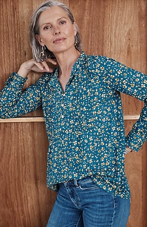 Image for Ruffle-Trim Pintucked Tunic