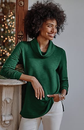 Image for Brushed-Fleece Cowl-Neck Knit Top