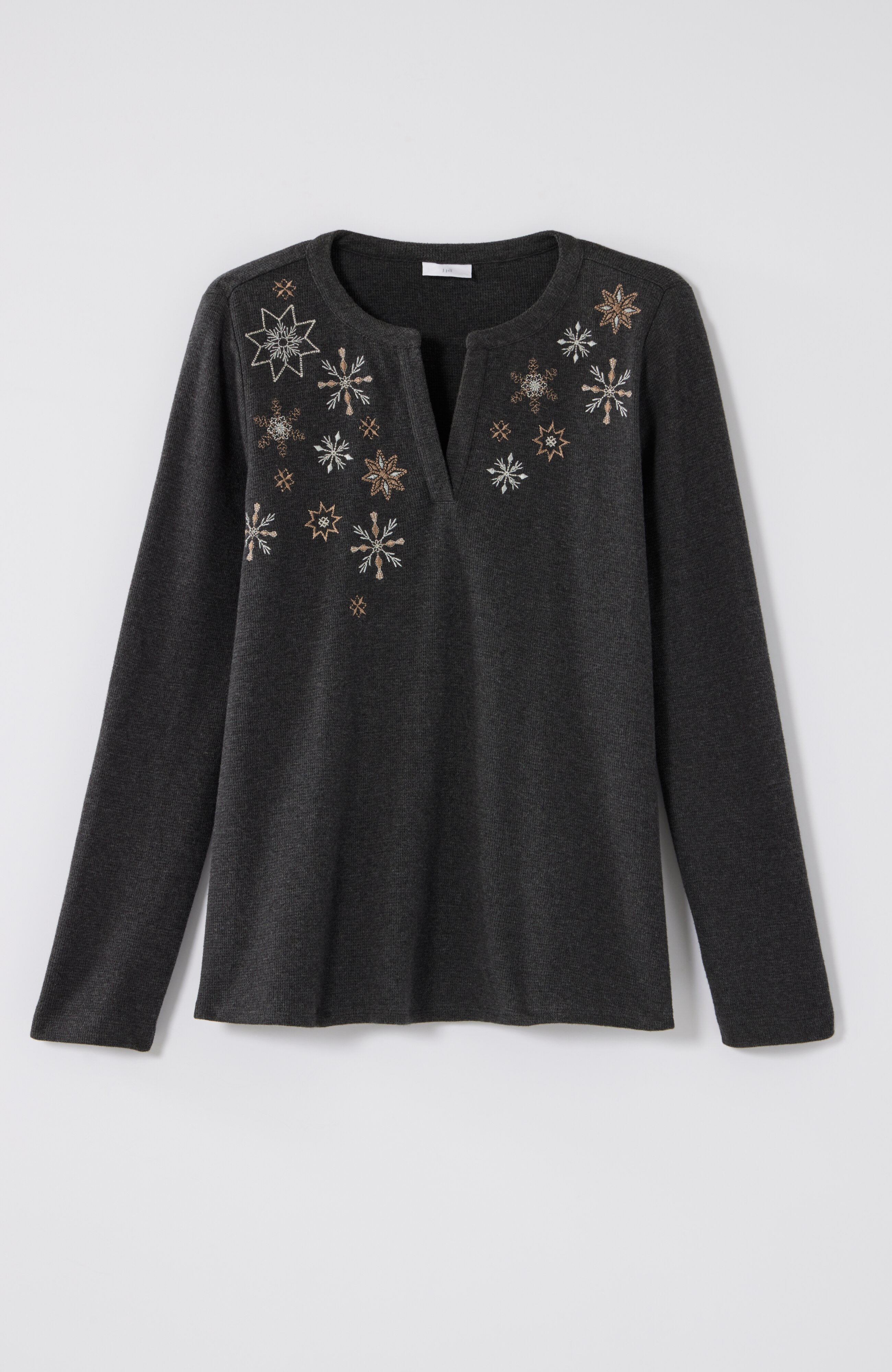 UN-SOPHIE カットソー WAFFLE SLIT TOPS UCB2506241 Snowflake-Embroidered Waffle-Textured Top | JJill