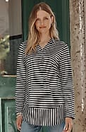 mixed-stripes hooded tunic