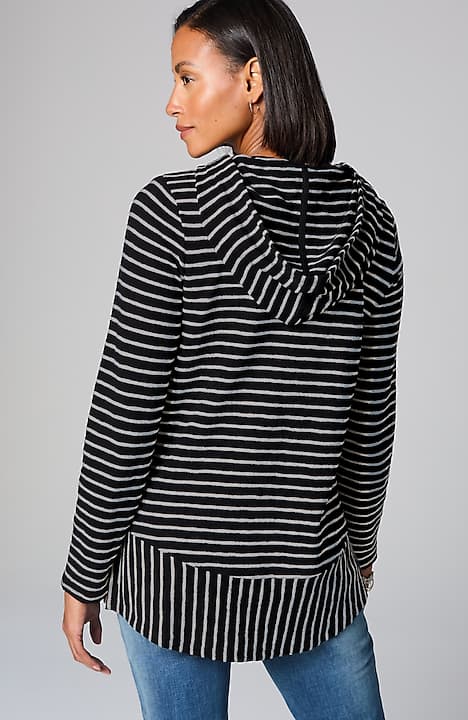 mixed-stripes hooded tunic
