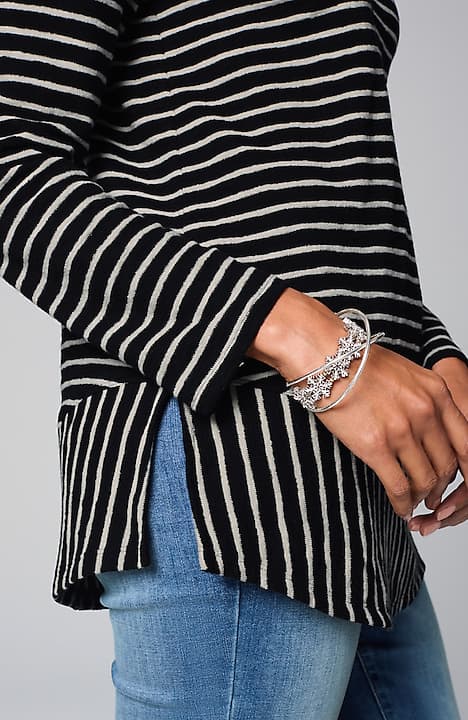 mixed-stripes hooded tunic