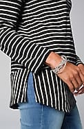 mixed-stripes hooded tunic