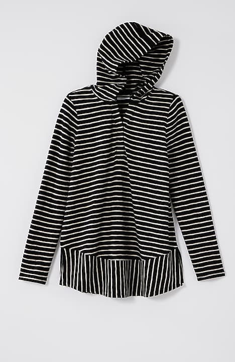 mixed-stripes hooded tunic