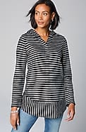mixed-stripes hooded tunic