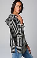 mixed-stripes hooded tunic