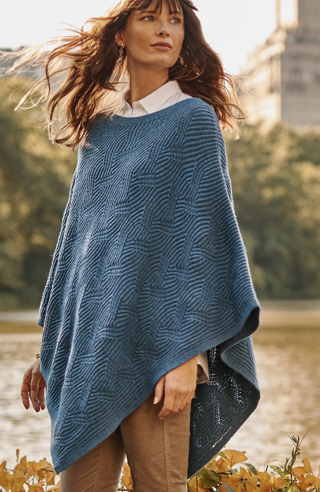 Shop Jjill J.jill Asymmetric Knit Poncho In Twilight Blue Multi