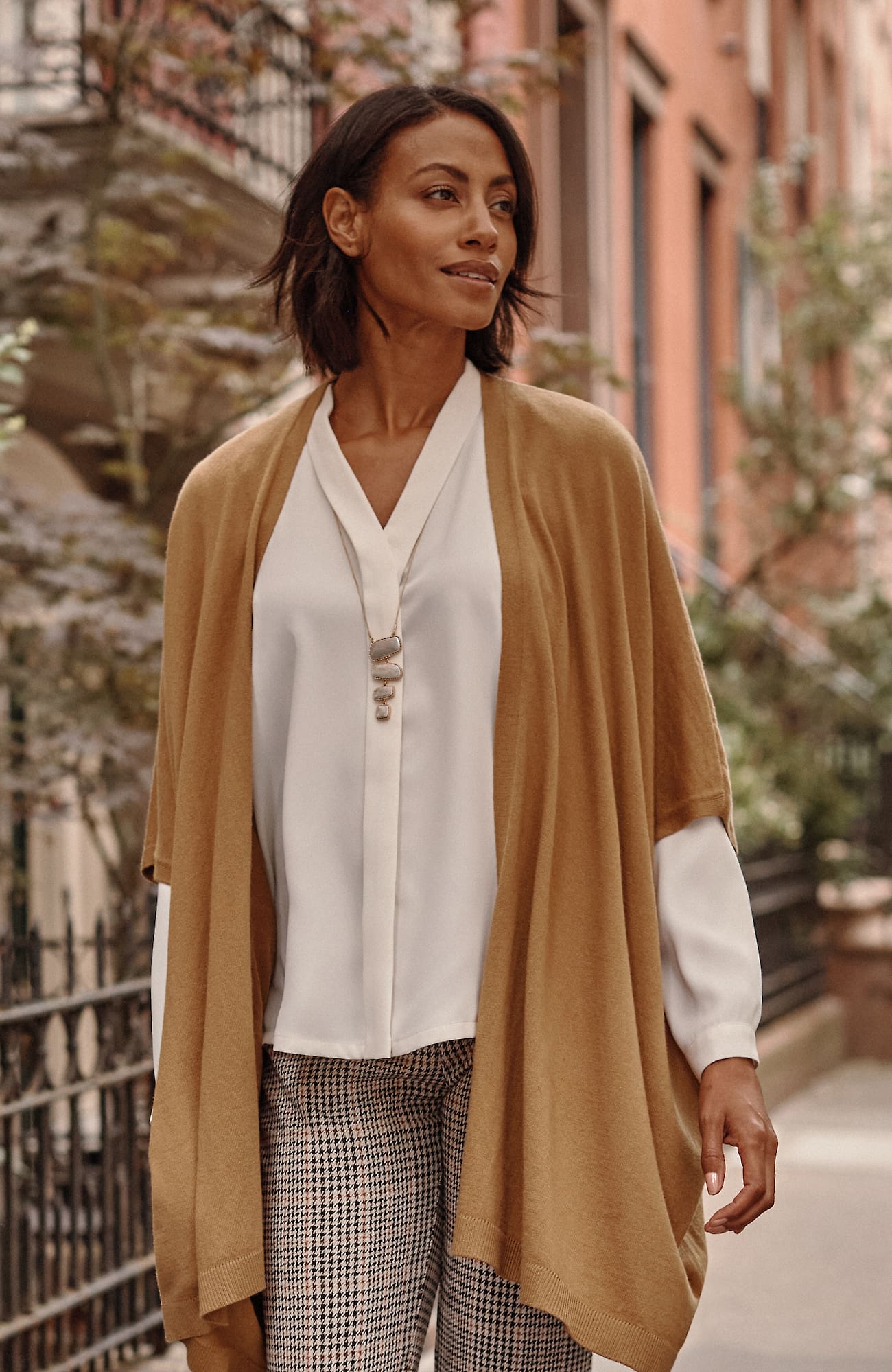 Jjill J.jill Luxe Rib-trimmed Knit Ruana In Vicuna