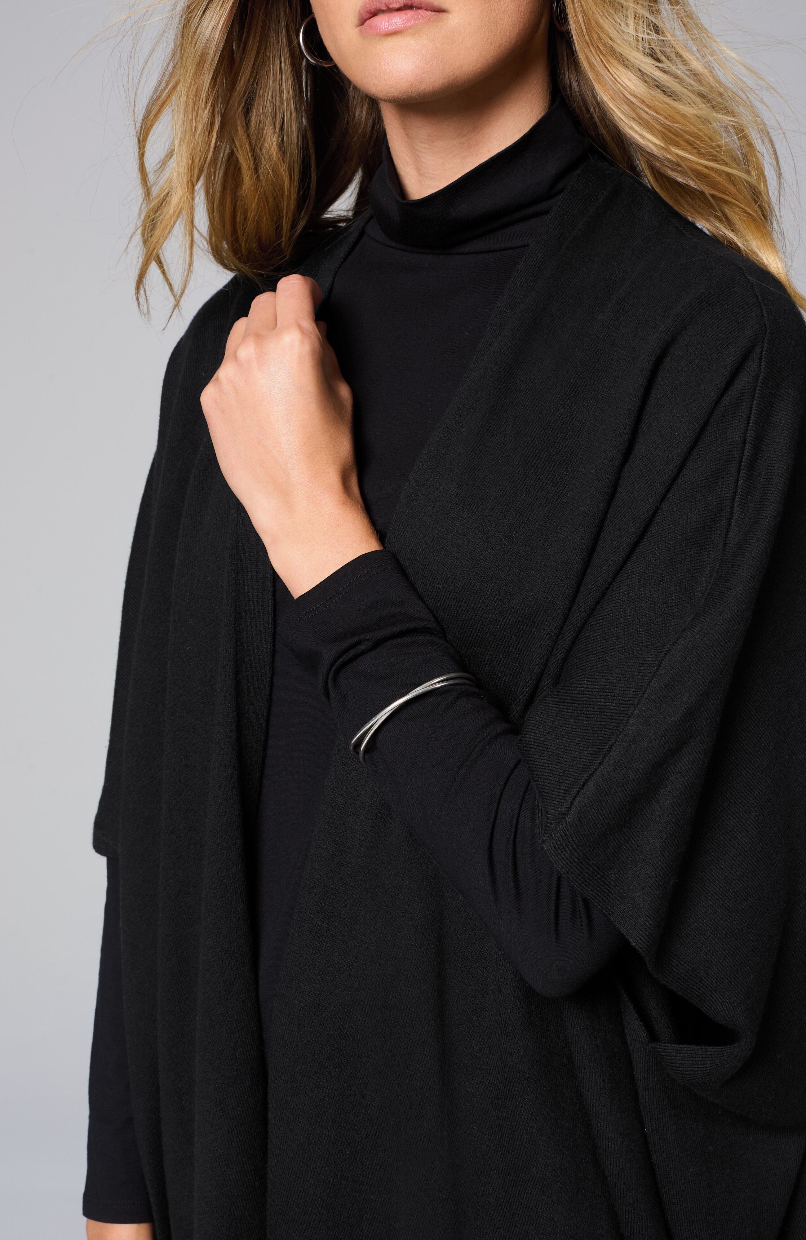 luxe rib-trimmed knit ruana