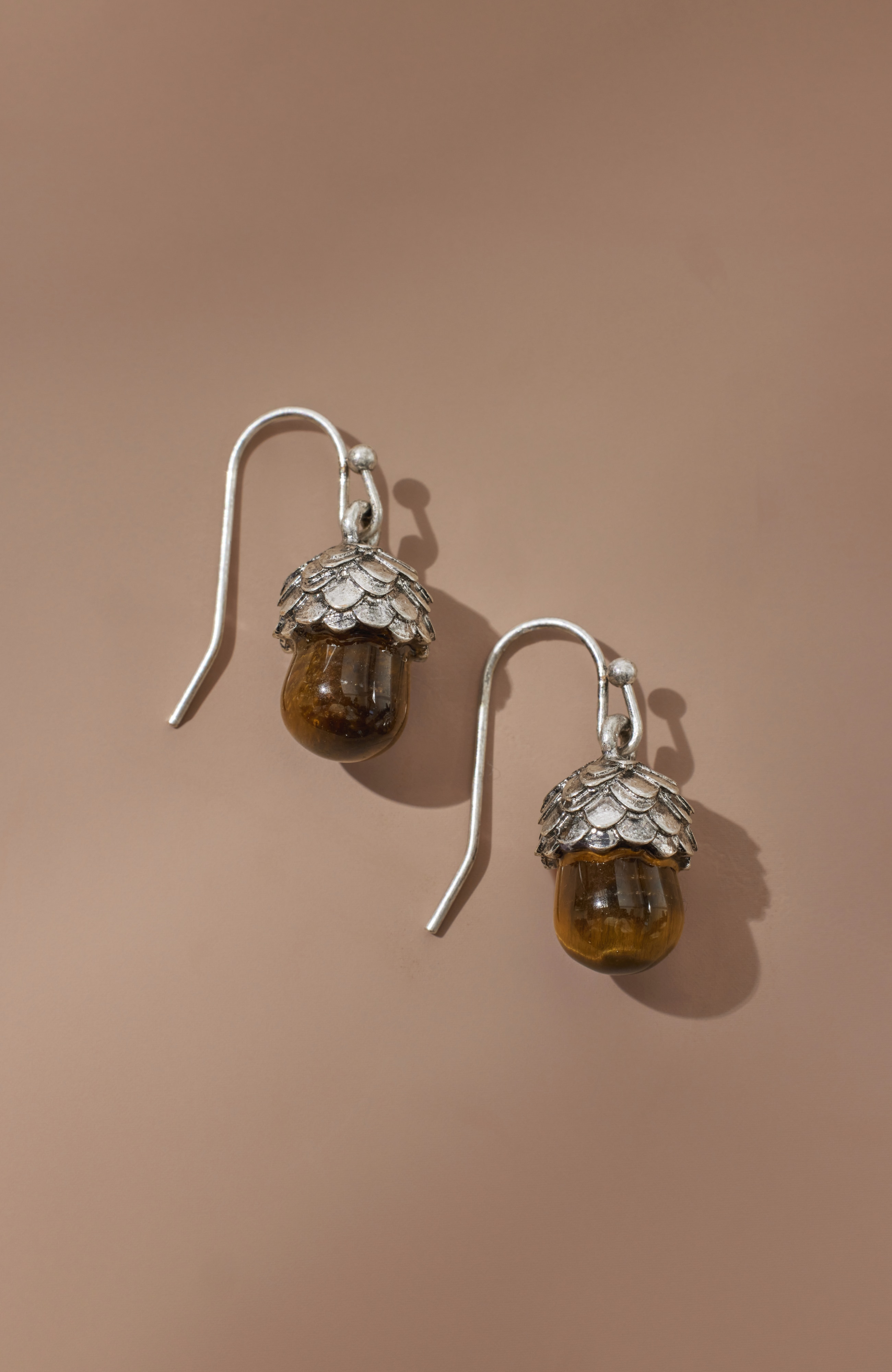 tiger's-eye acorn earrings