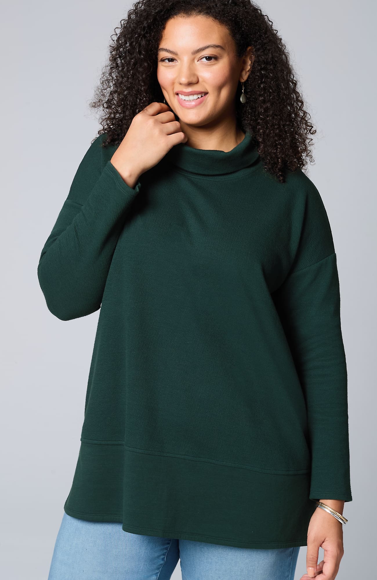 Jjill J.jill Pure Jill Diagonal Knit Mock-neck Tunic In Pine Green