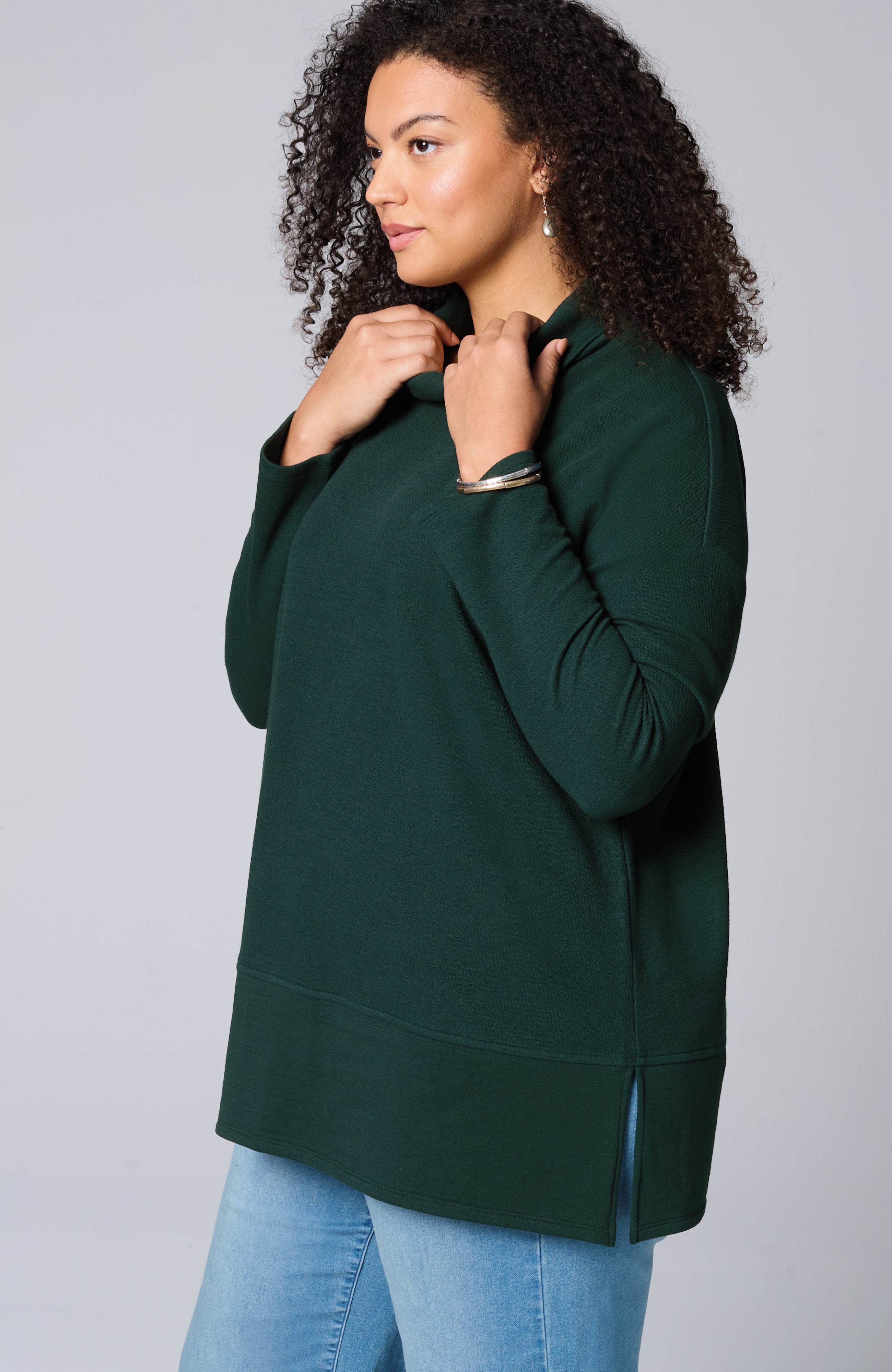 pure jill diagonal knit mock-neck tunic