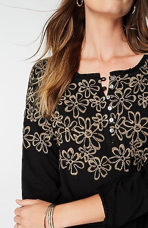 Image for Floral-Embroidered Raglan-Sleeve Top