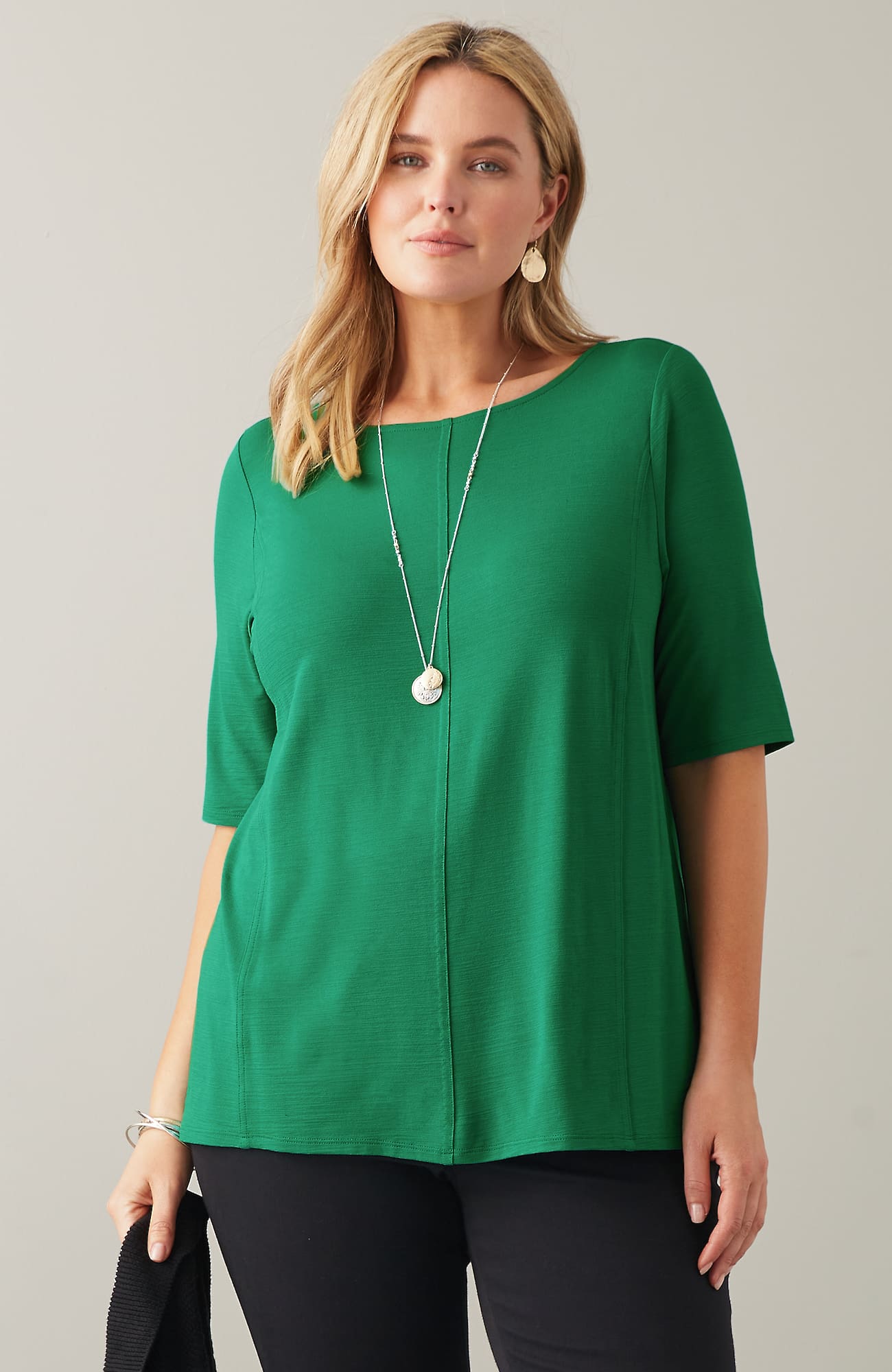 Jjill J.jill Wearever Slub-knit Elliptical-hem Top In Jade