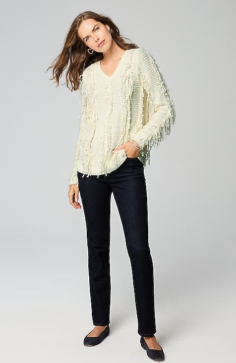 fringed v-neck sweater
