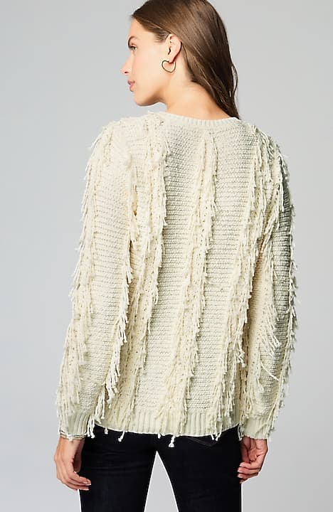 fringed v-neck sweater