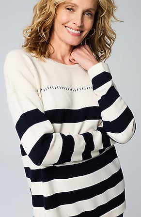 Image for Contrast-Stitched Stripe Sweater