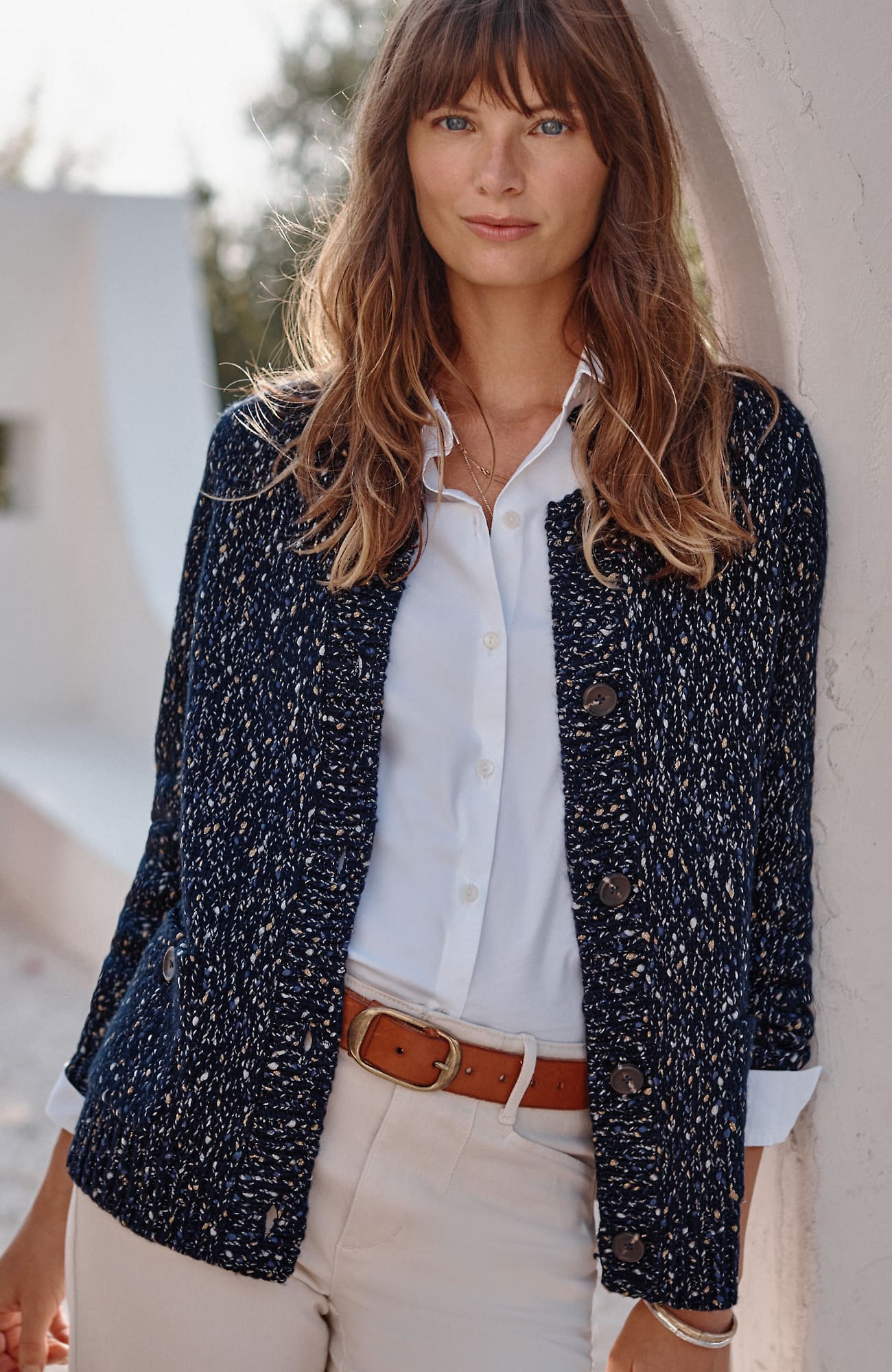 Jjill J.jill Mixed-tweed Cardi In Dark Deep Ocean Multi