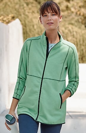 Image for Fit Contrast-Trimmed Zip-Front Sweatshirt