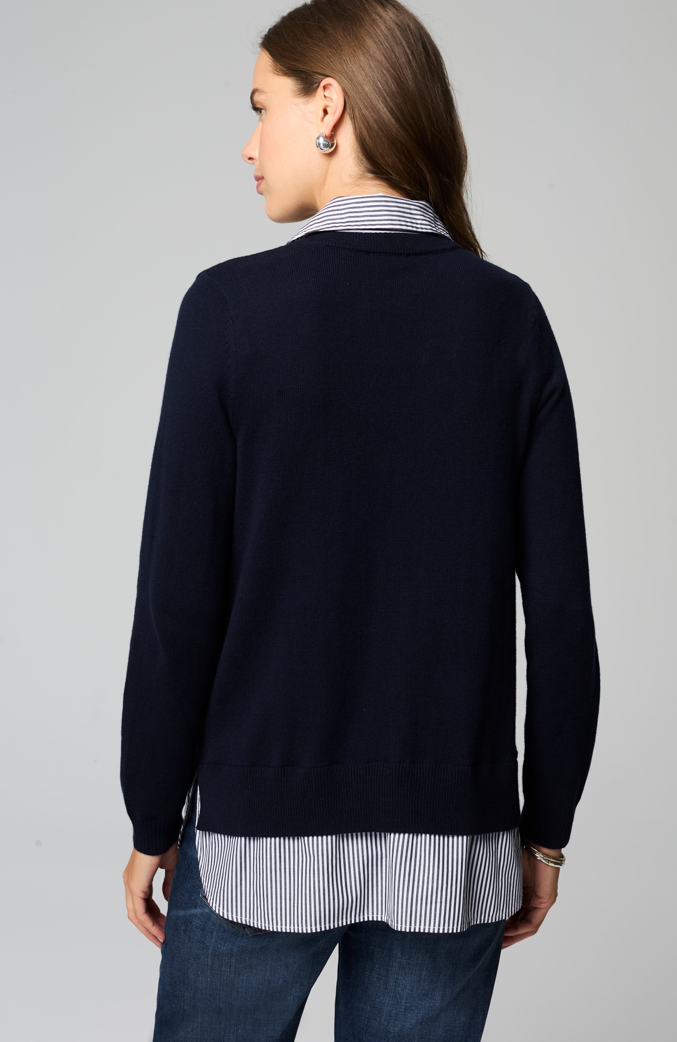 【 juemi】Jacquard Mix Mill Shirt JK MIXED-MEDIA SHIRT-COLLAR SWEATER | JJill