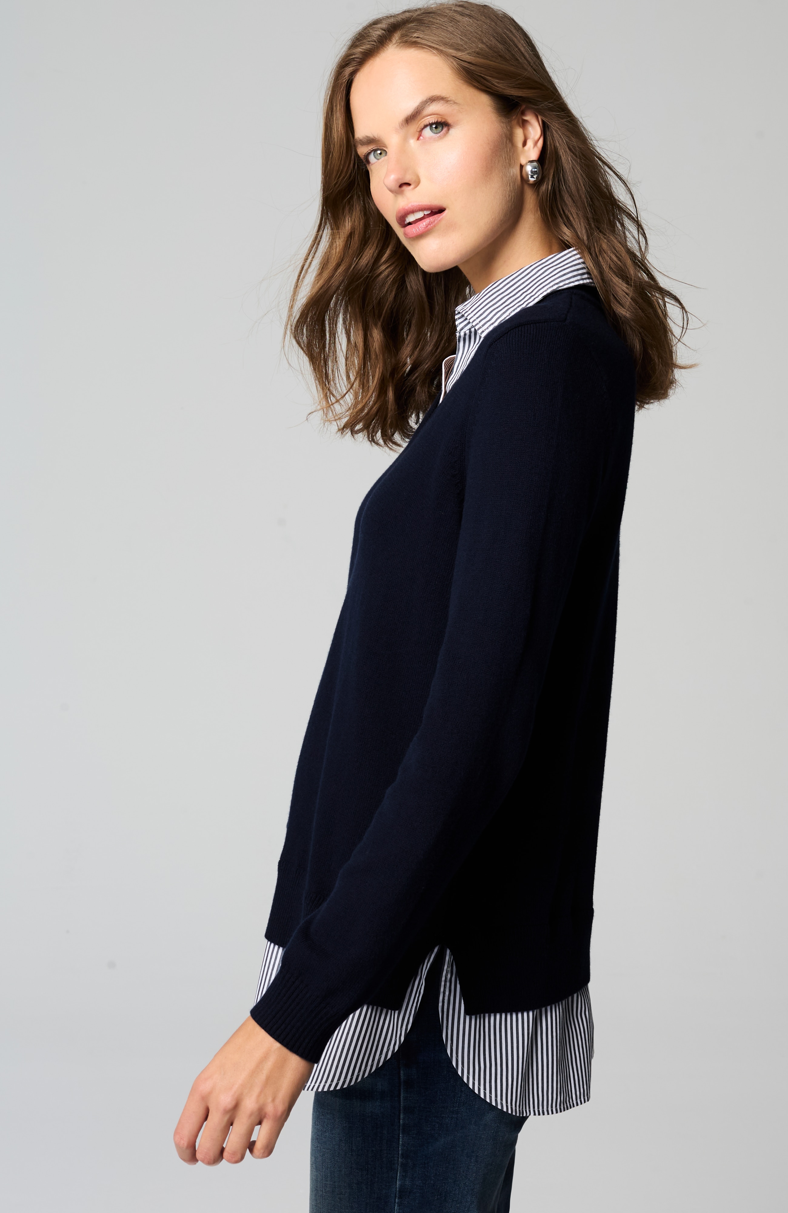 MIXED-MEDIA SHIRT-COLLAR SWEATER | JJill