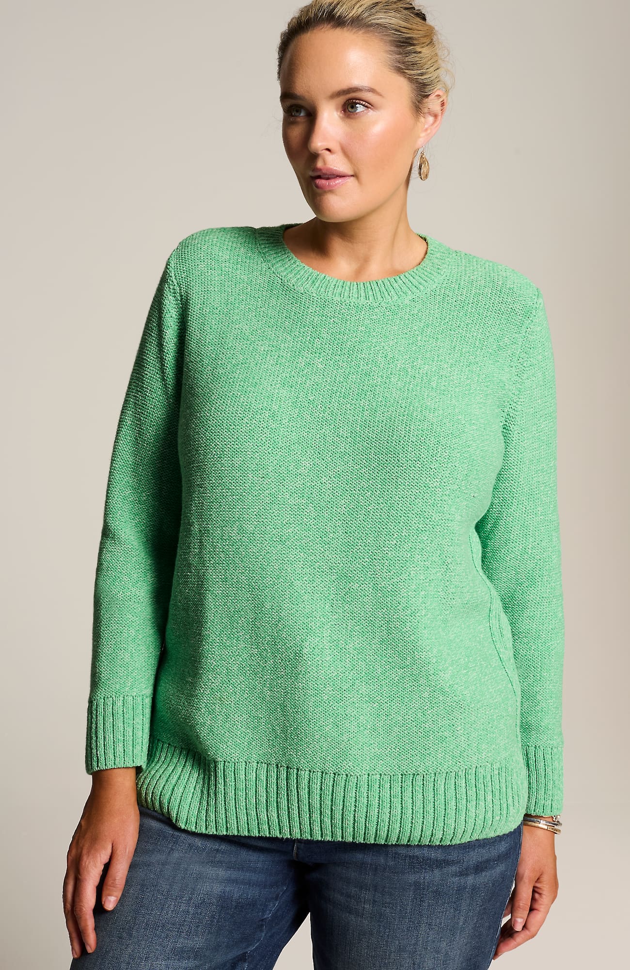 Jjill J.jill Ribbed-detail Crew-neck Sweater In Enamel Green,white