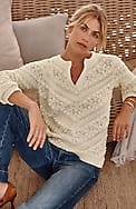 open-texture split-neck sweater
