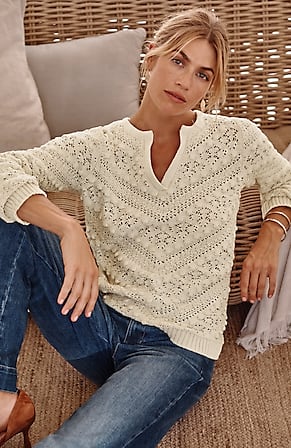Image for Open-Texture Split-Neck Sweater