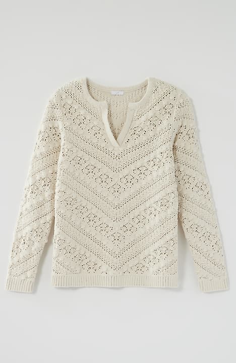 open-texture split-neck sweater