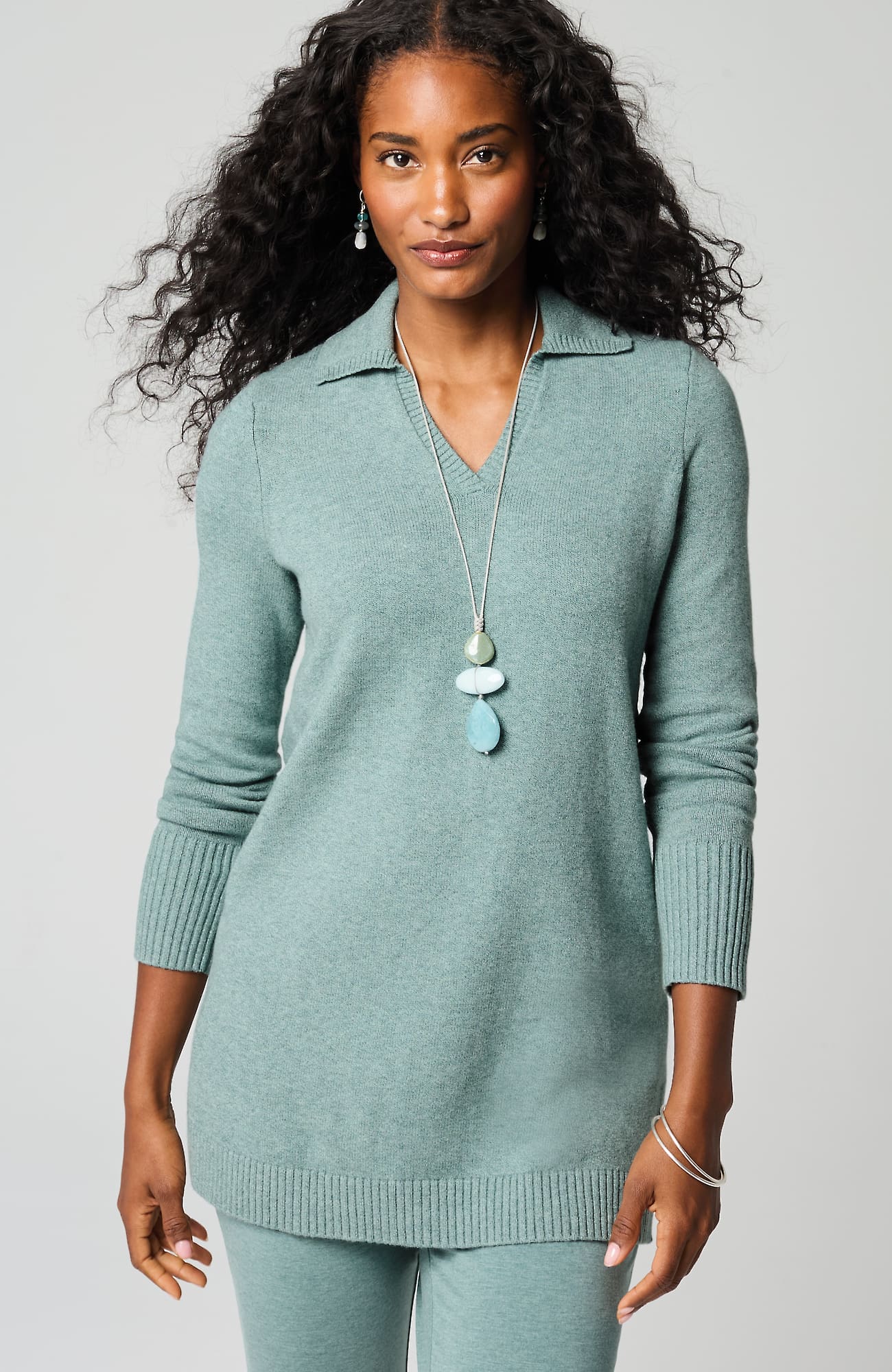 Jjill J.jill Pure Jill Collared Sweater Tunic In Soft Wintergreen Heather Multi