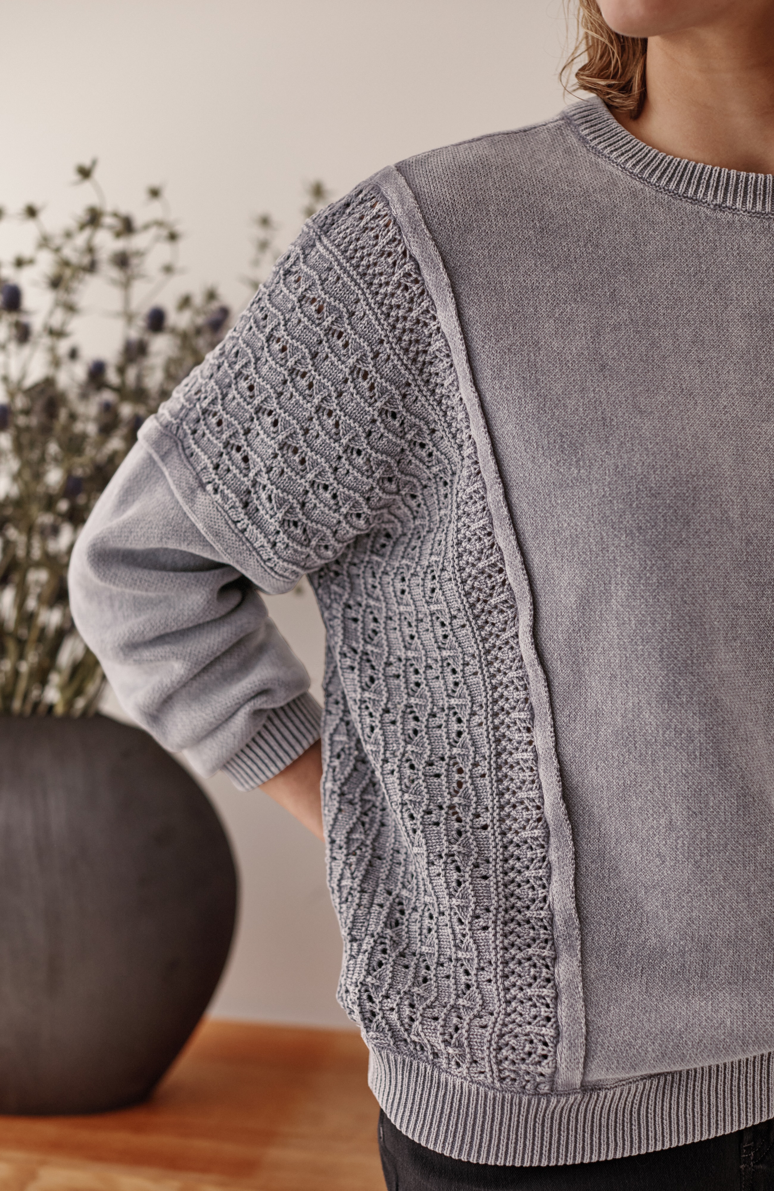pure jill stonewashed textured sweater