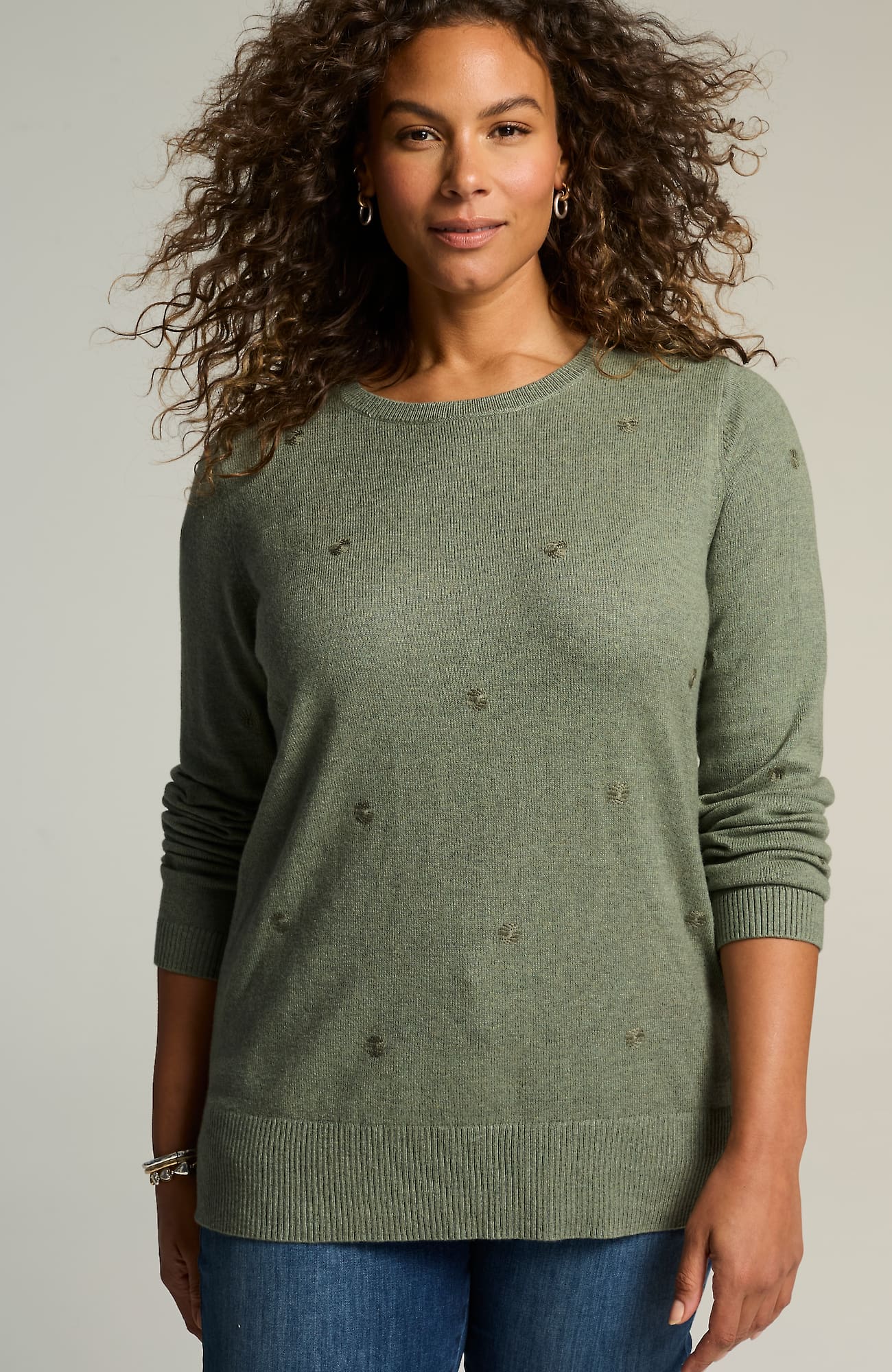 Shop Jjill J.jill Dot-embroidered Sweater In Seedling Heather