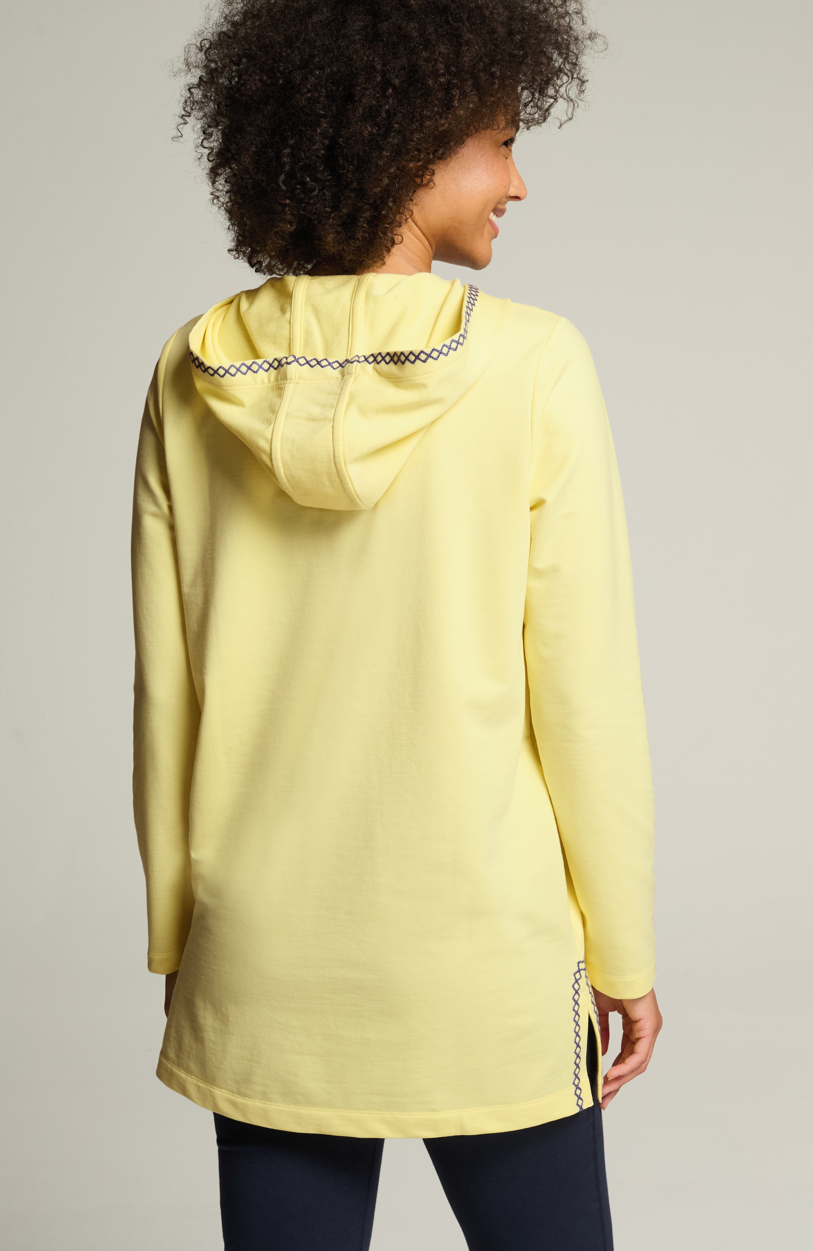 fit elevate terry embroidered hooded tunic