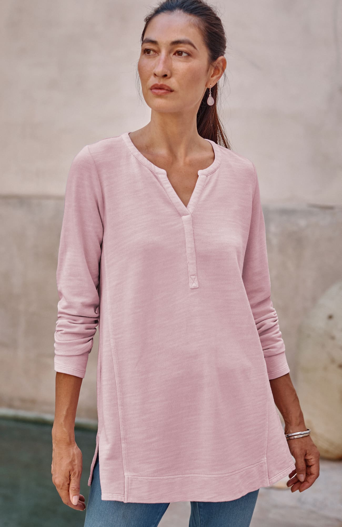 Jjill J.jill Pure Jill Tea-dyed Seamed Tunic In Light Rose Tint