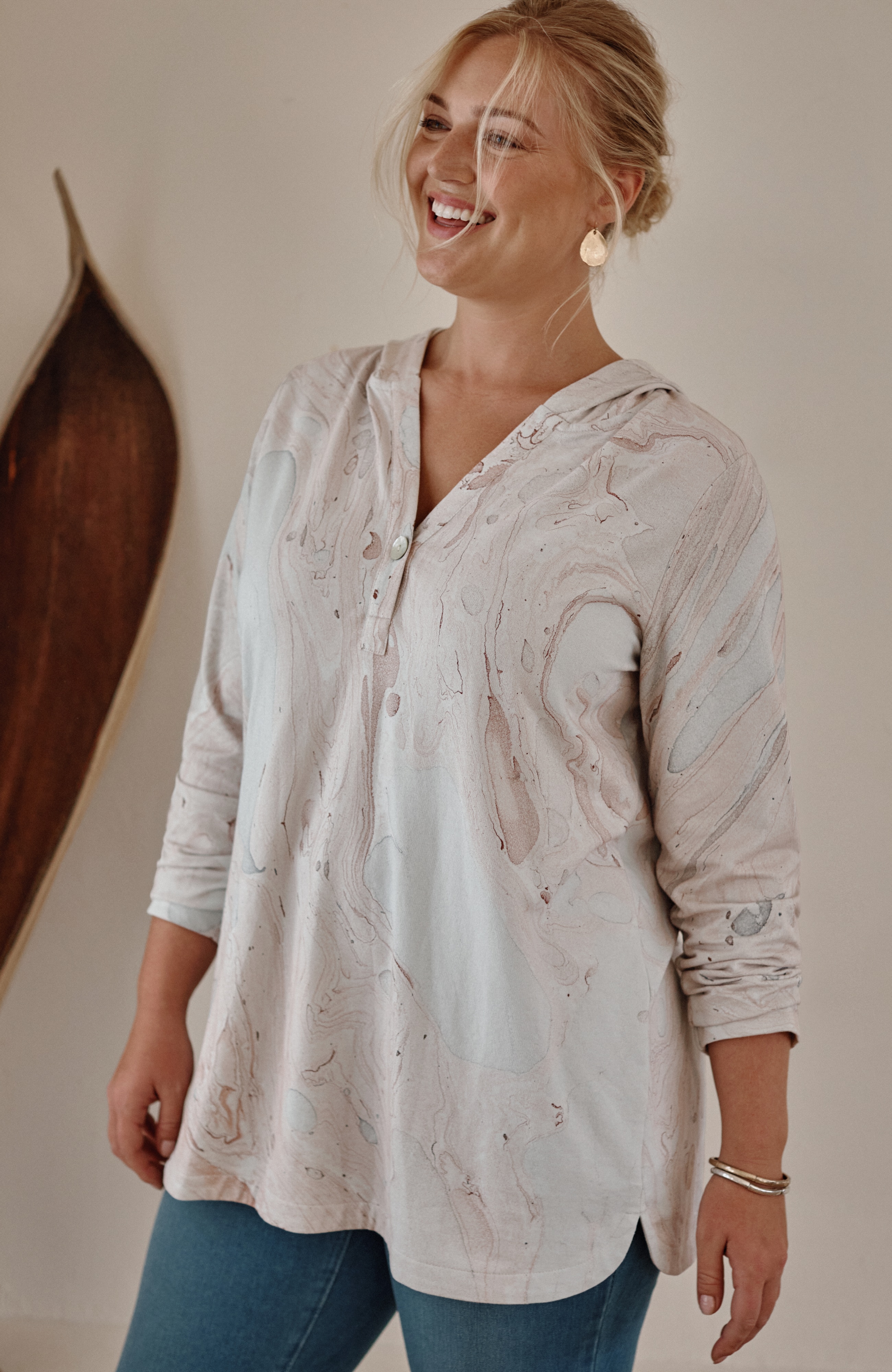 pure jill marble-dyed hoodie tunic