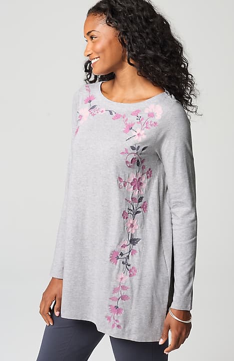 pure jill embroidered dipped-hem tunic