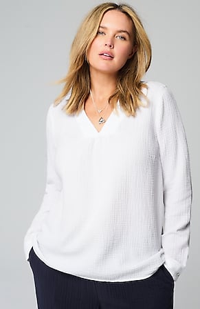 Image for Cotton-Gauze V-Neck Top