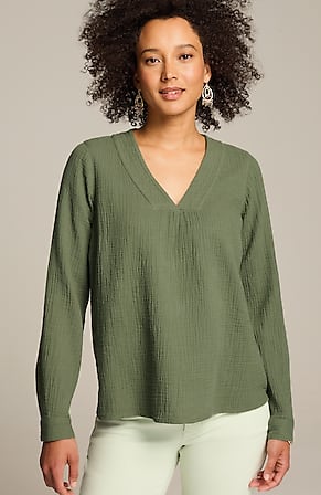 Image for Cotton-Gauze V-Neck Top