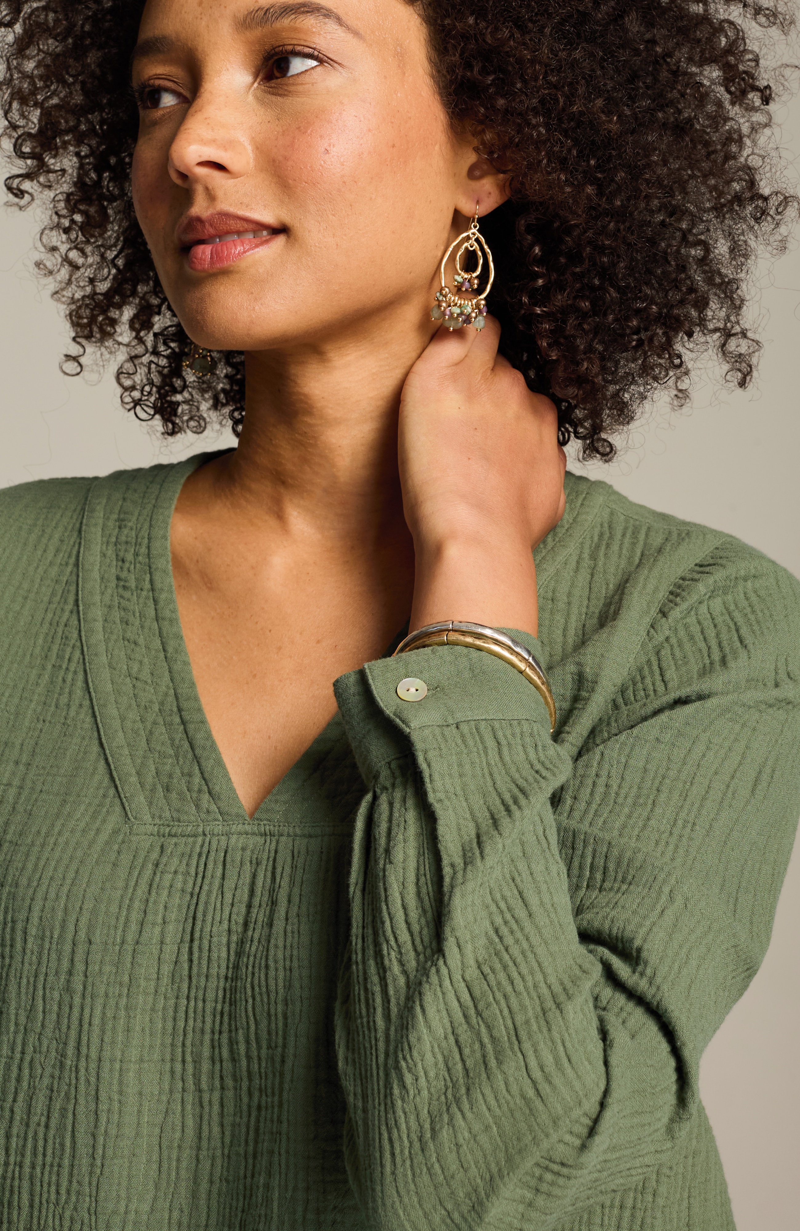 cotton-gauze v-neck top