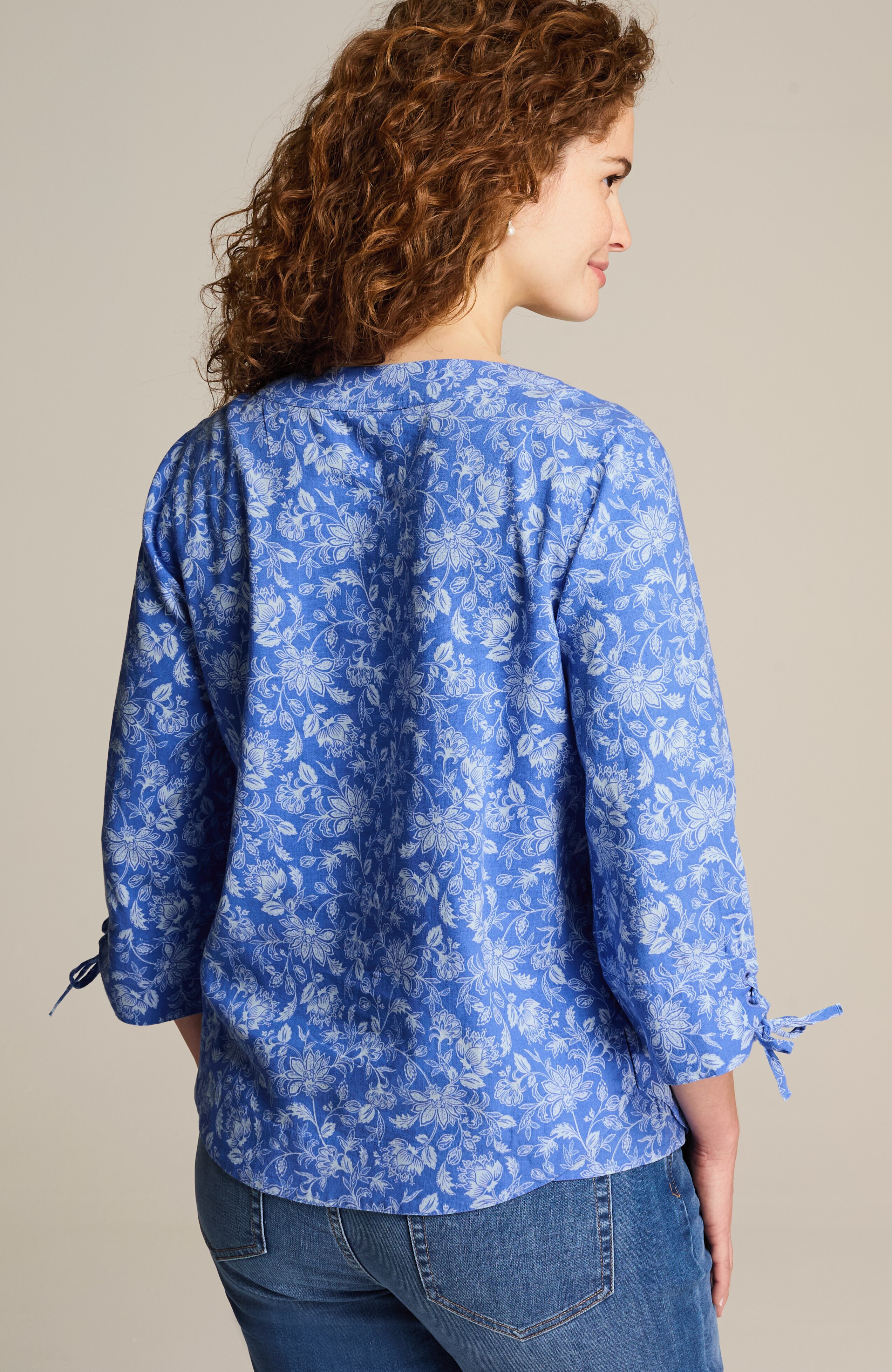 linen-blend tie-sleeve top