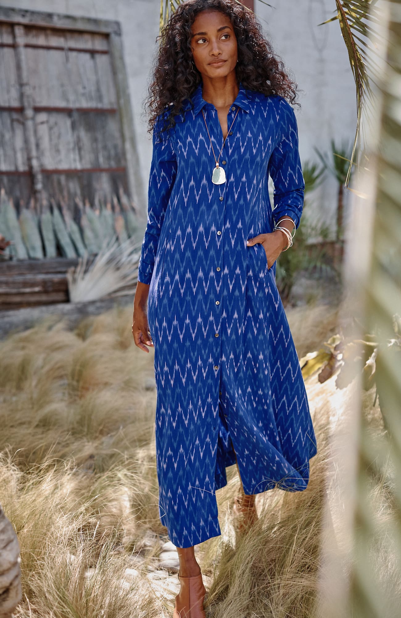 JJILL J.JILL PURE JILL IKAT MAXI SHIRTDRESS