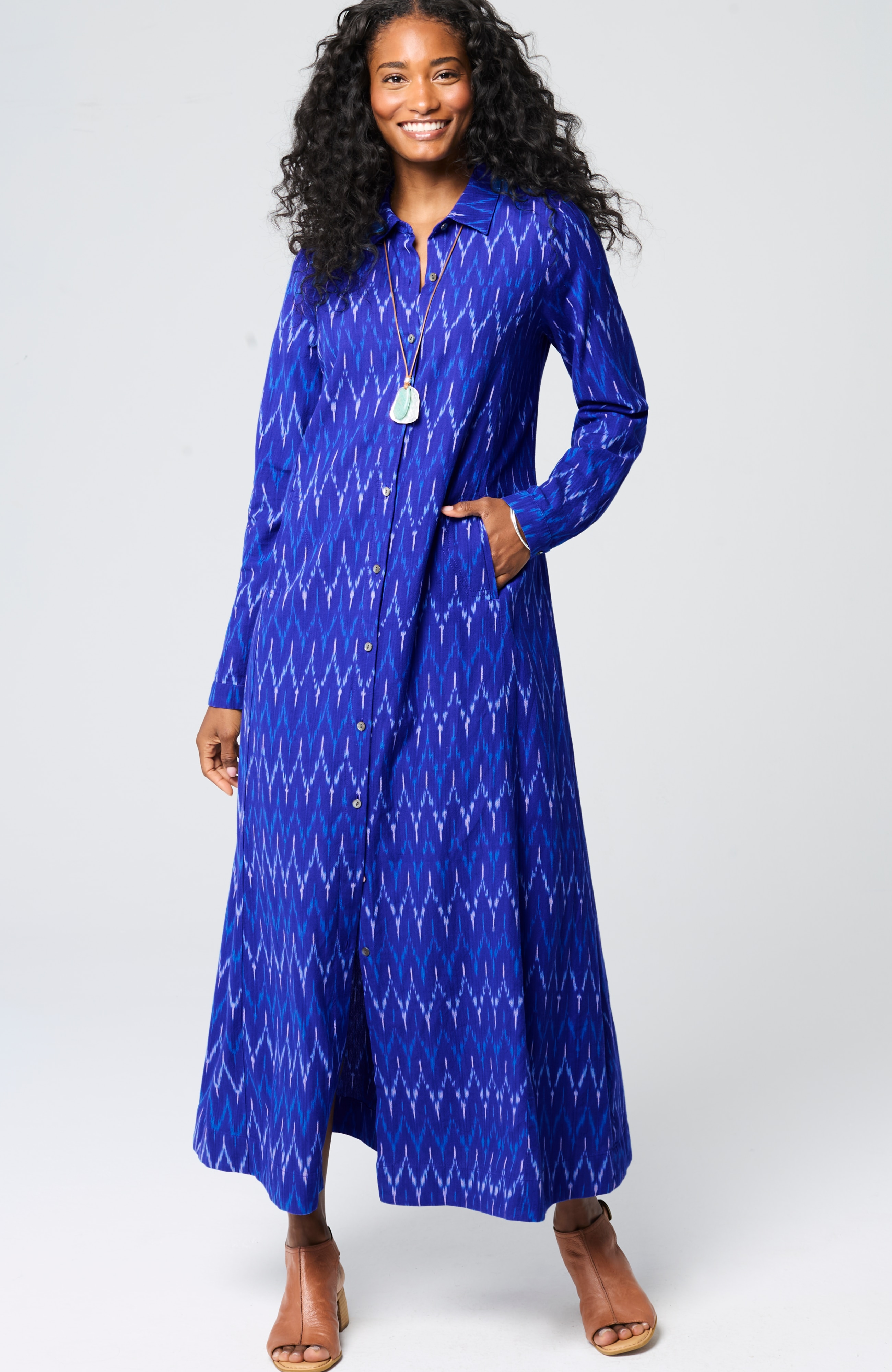pure jill ikat maxi shirtdress