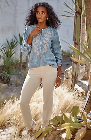 Image for Pure Jill French Terry Straight-Leg Jeans