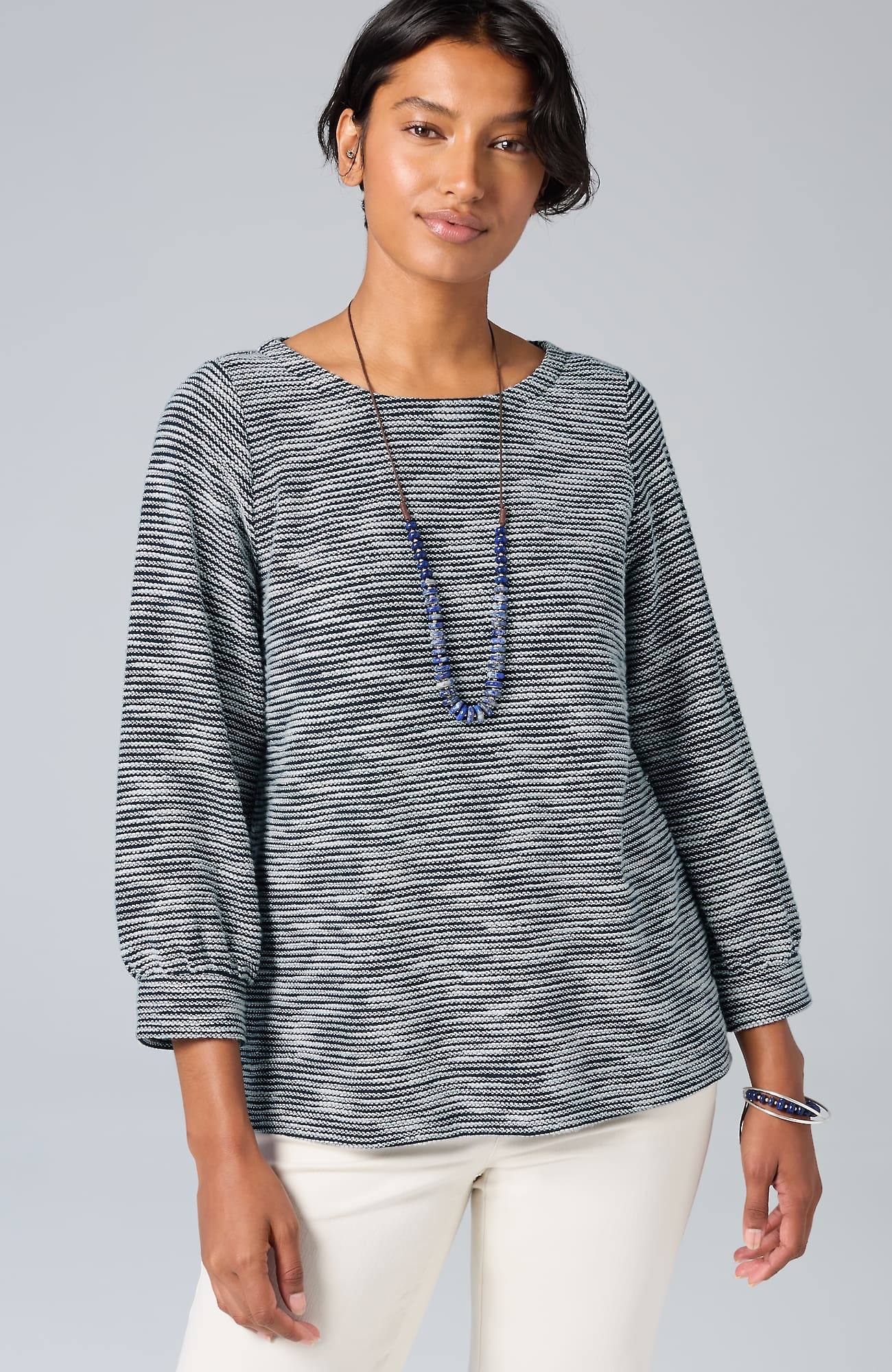 Jjill J.jill Textured Top In Navy Blue,cream